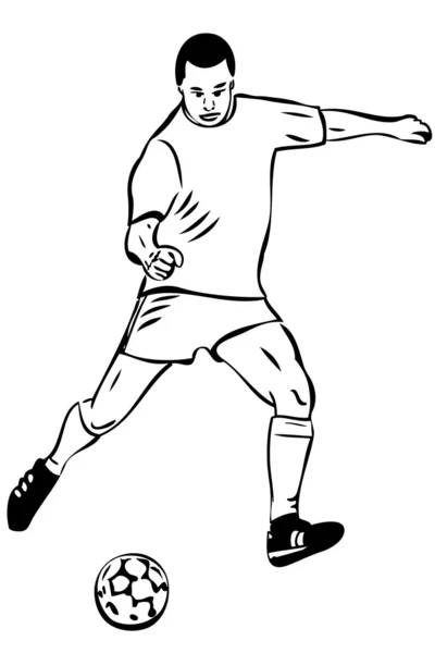 Esquisse athlète joueur de football avec le ballon — Image vectorielle