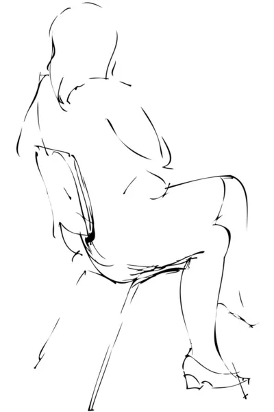 Croquis de jeune femme assise sur une chaise — Image vectorielle