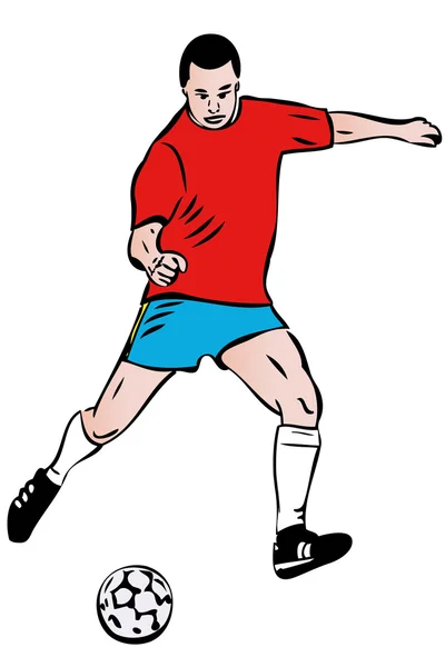 Sketch atleta giocatore di calcio con la palla — Vettoriale Stock