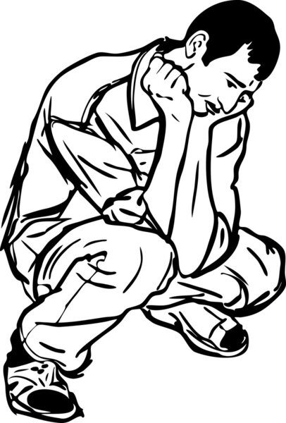 Image of a young man squatting on his haunches