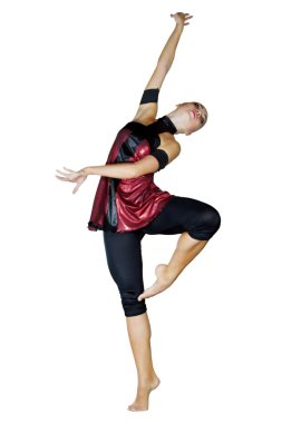 Kırmızı elbiseli bir genç dansçı dansları