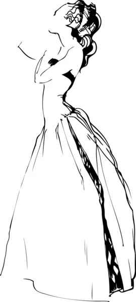 Skizze des schönen Mädchens ist in einem langen Kleid — Stockvektor