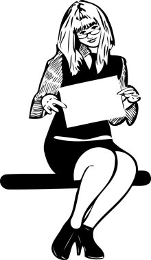 elinde bir reklam ile kroki sarışın