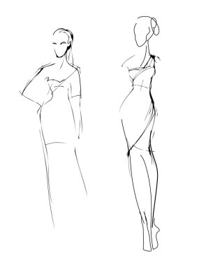 fashion sketch freehand black and white clipart