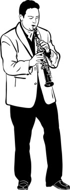 Sketch bir müzisyenin oynayan soprano saksafon