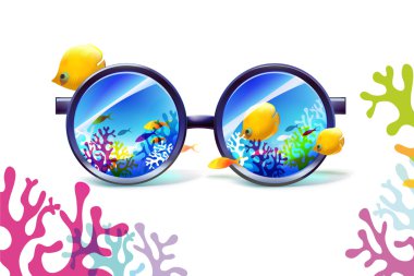 Coral reef in sunglasses on a white background clipart