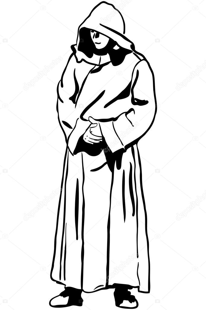 Sketch of a man in monk's hood