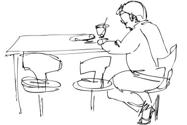 Being fellow at a table on a chair in a cafe