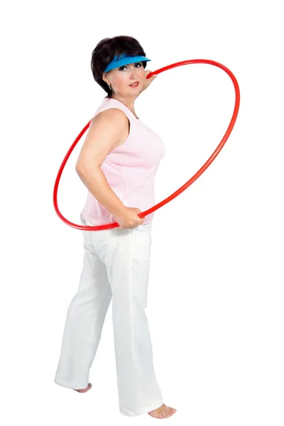 Picture of sporty woman with hula hoop — Stock Photo, Image