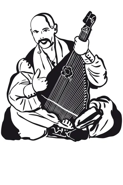 Cossack Playing A Musical Instrument Kobza — Stock Vector