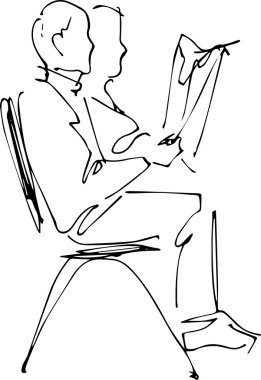 bir gazete okuyan bir sandalyede oturan bir adamın görüntüsü