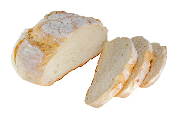 Bochenek chleba w plasterkach na białym tle — Zdjęcie stockowe
