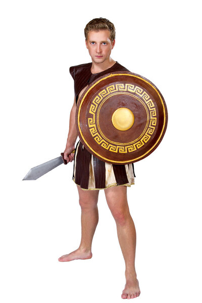 Young male warrior with a shield