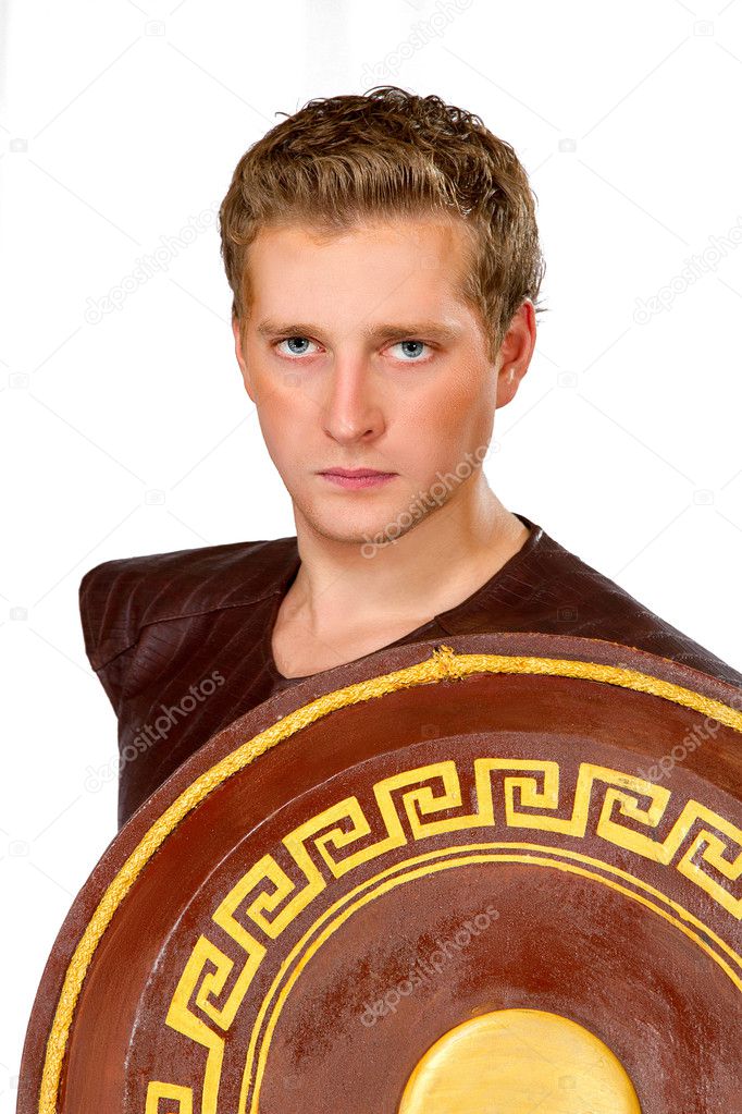 Young male warrior with a shield