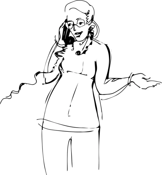 戴着眼镜在讲电话的女人 — 图库矢量图片