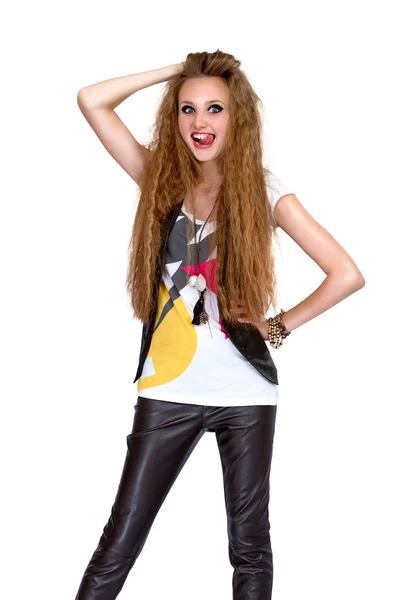 Girl in punk rock style on white background — Stock Photo, Image