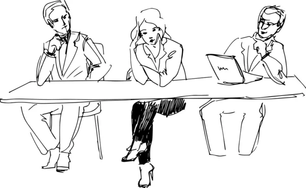 Dva kluci a holka u stolu v kanceláři — Stockový vektor