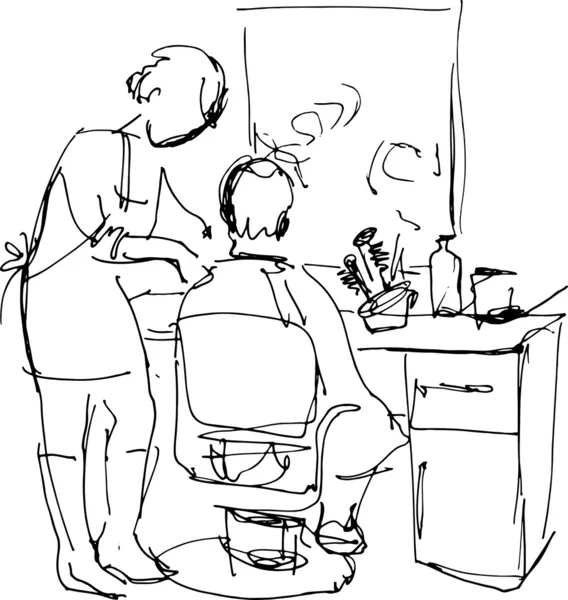 坐在理发店在大师的年轻人 — 图库矢量图片