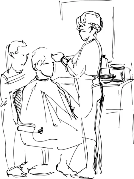 Молодой человек в парикмахерской у мастера — стоковый вектор