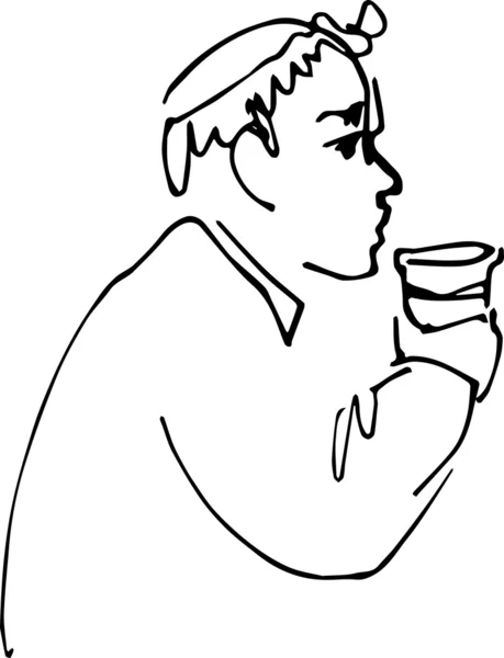 Mann mit Glatze trinkt aus einer Tasse — Stockvektor