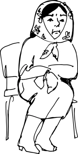 Grand-mère dans une écharpe s'assoit sur une chaise — Image vectorielle