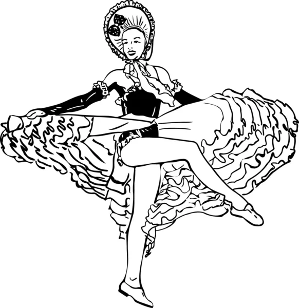 Black and white vector sketch of a girl dancing the cancan — Stock Vector