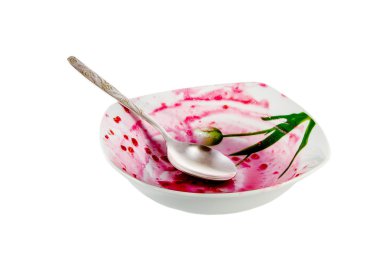 Ahududu reçeli altından kirli porselen tabak 