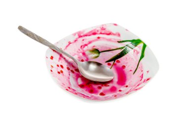 Ahududu reçeli altından kirli porselen tabak 