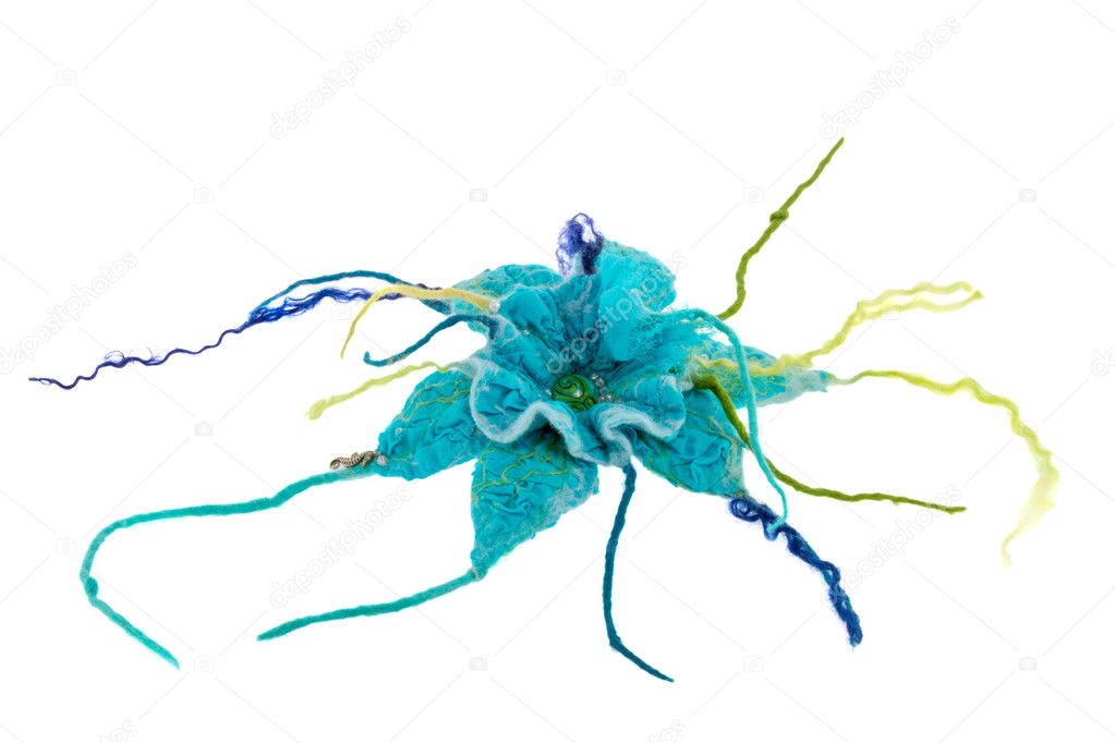 Marine blue flower made from wool 