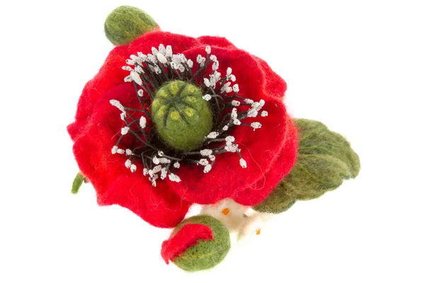 Poppy hair clip made of wool — Stock Photo, Image