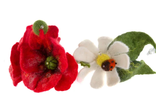 Hoop on the head of red poppies and daisies — Stock Photo, Image