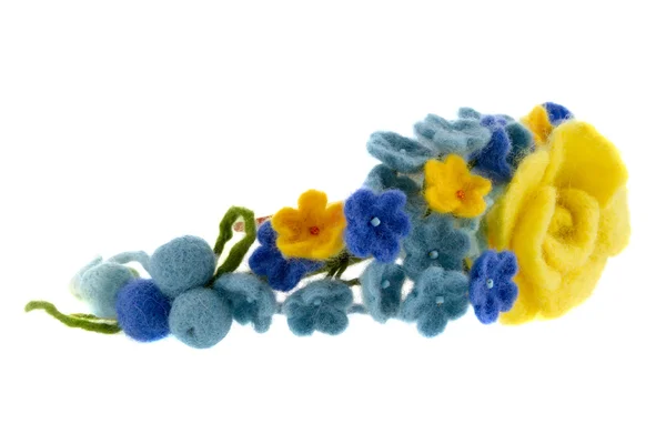Blue and yellow beautiful roses made of wool — Stock Photo, Image