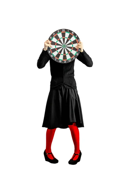 Image Girl Red Tights Darts Targe — стоковое фото