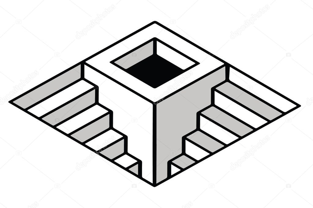 Black and white vector image of a rhombus figure with steps inside