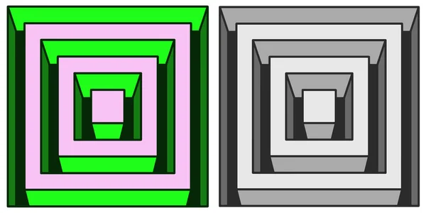 Διανυσματική Εικόνα Μιας Ψευδαίσθησης Τετραγωνικών Ογκομετρικών Λαβύρινθων — Διανυσματικό Αρχείο
