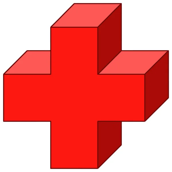 Vector Image Geometric Figure Volumetric Red Cross — Stockvektor