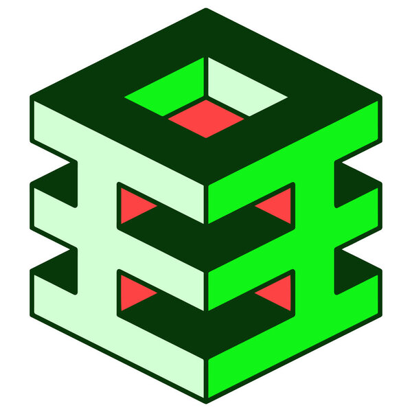 vector image of a geometric figure cube with boiled grooves