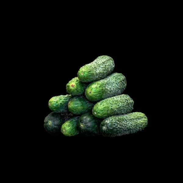 Image Pyramid Cucumbers Black Background — Fotografia de Stock