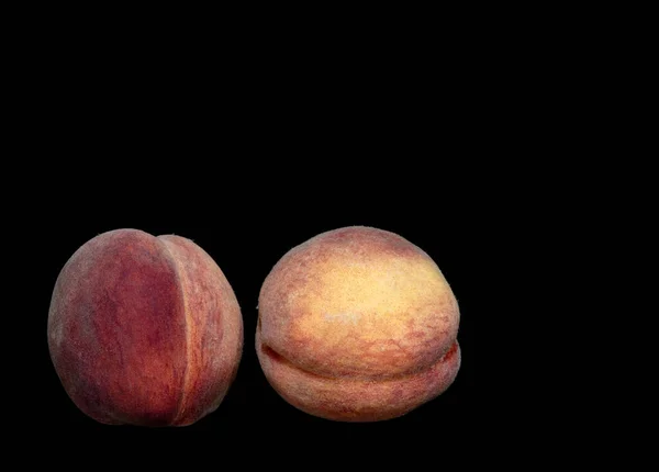 Image Two Sweet Peaches Black Background —  Fotos de Stock