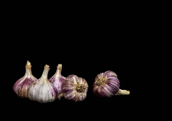 Bild Von Mehreren Knoblauchköpfen Auf Schwarzem Hintergrund — Stockfoto