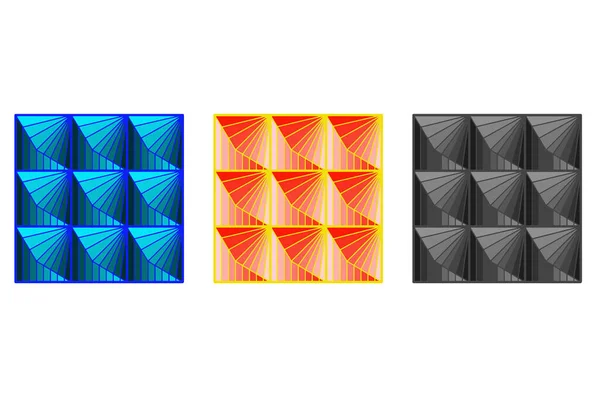 Imagem Vetorial Três Quadrados Coloridos Com Padrão Escamoso — Vetor de Stock