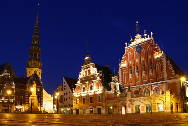 Town Hall square at night, Riga, Latvia