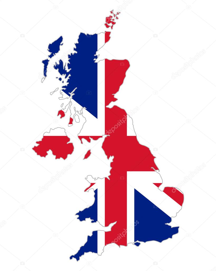 Map and flag of United Kingdom