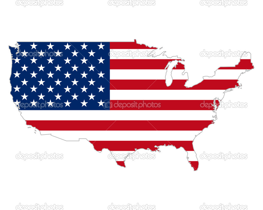 Map and flag of USA