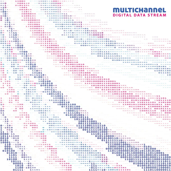 Datenübertragung Multichannel Digital Stream Binärcodezeilen Vektorgrafischer Hintergrund — Stockvektor