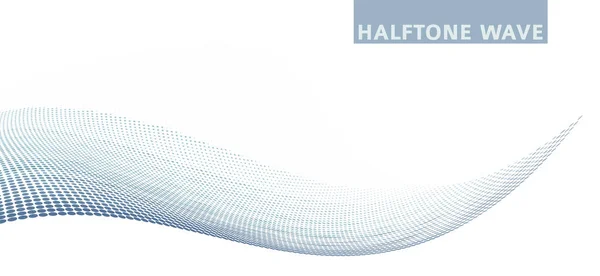 白い背景にハーフトーン効果を持つ抽象的な青灰色の点線波 ベクトルグラフィックス — ストックベクタ
