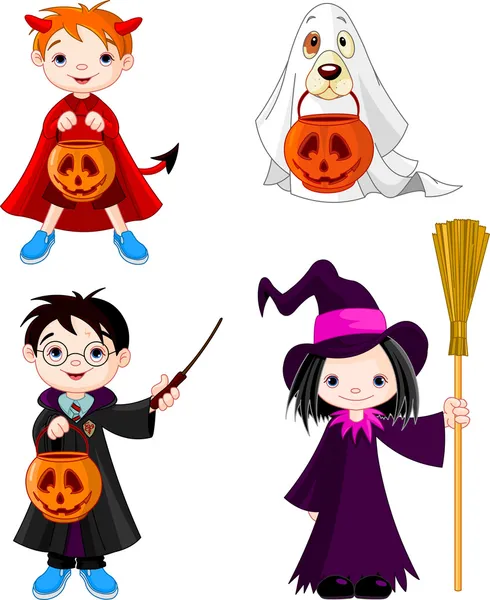 Halloween truc of behandelen van kinderen — Stockvector