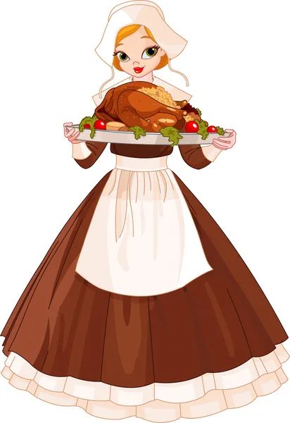 Pilgrim girl with plate — Stock Vector