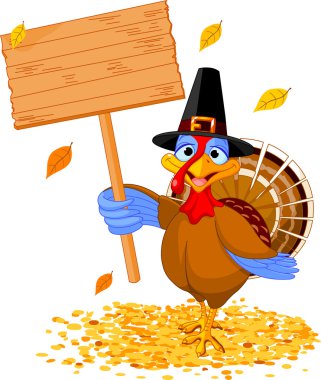 Thanksgiving turkey holding sign clipart
