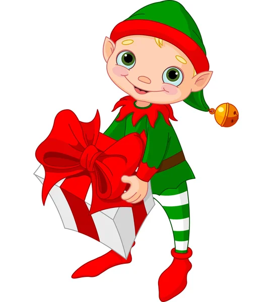 Christmas Elf with gift — Stock Vector